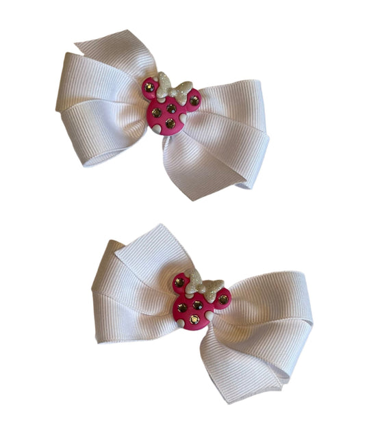 Minnie Pink & White Small Hair Bow, clip, girl, Mouse