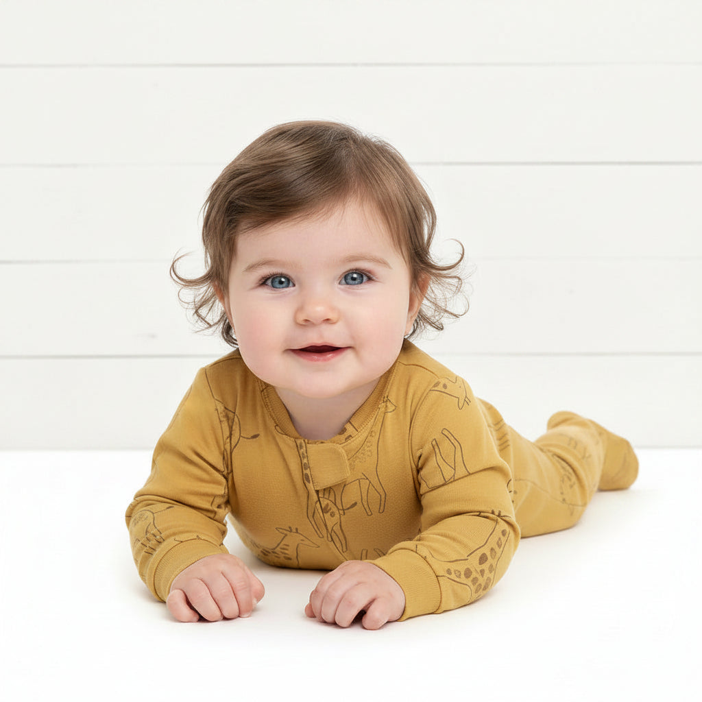 Yellow Giraffes Baby Romper, gift, infant, Shower, unisex