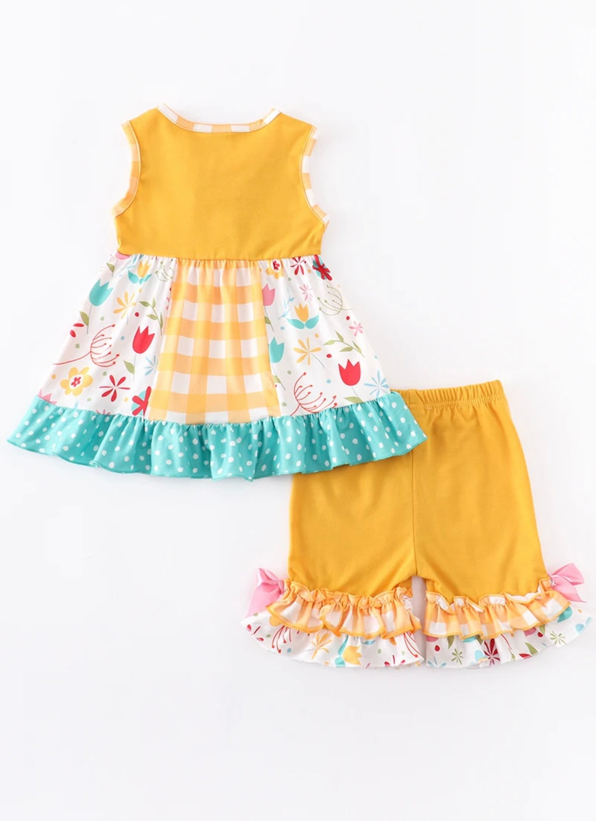 Yellow Floral & Check Ruffle Short Set, Girl's, Beach, Toddler / SALE: Reg. $22.95