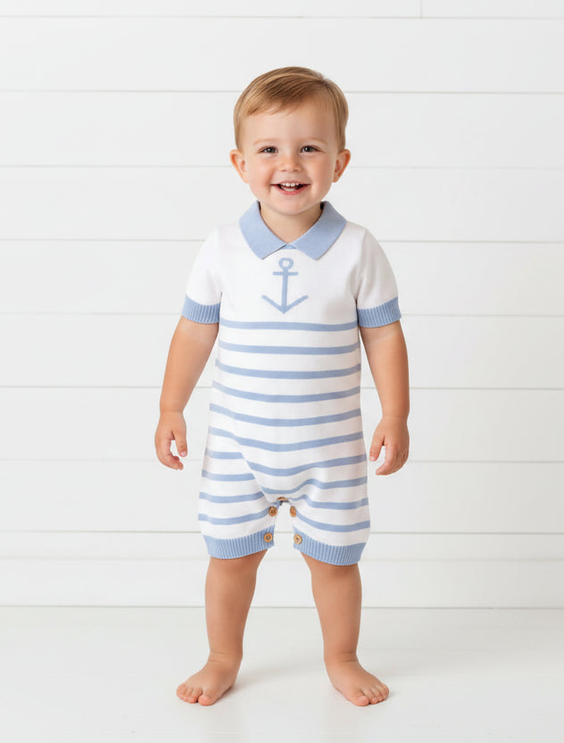Striped Nautical Knit Romper, baby, boy, kids, striped