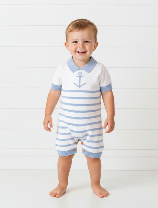 Striped Nautical Knit Romper, baby, boy, kids, striped