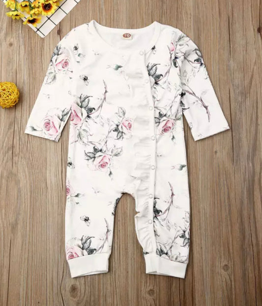 White Ruffle Romper w/Pink Roses, Baby, Infant