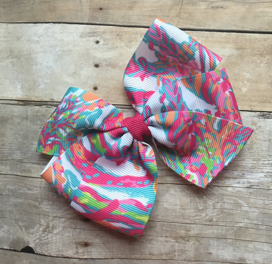 Colorful Coral Preppy Hair Bow, Scuba to