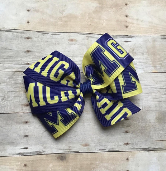 Collegiate Hair Bow, University, Michigan - Blue