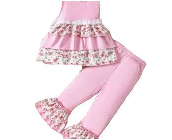 Boutique Pink Ruffle Flower Outfit, girl, set, kids , shabby chic