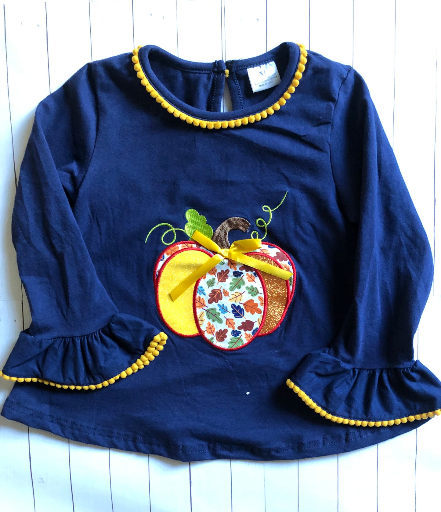 Blue & Yellow Pumpkin Outfit, set, leggings, top, bell sleeve, girls / SALE (Reg. $19.95)