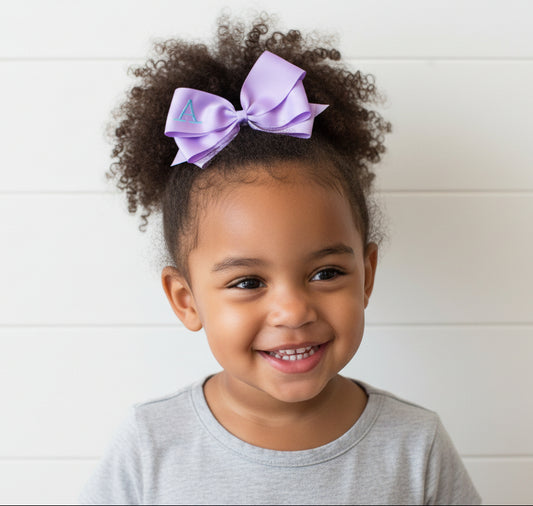 Light Purple Monogrammed Hair Bow w/Lime Green Initial, Personalized