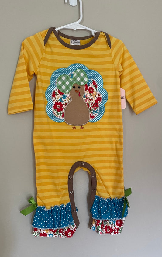 Patchwork Turkey Ruffle Romper, Baby, girl, Infant, Fall