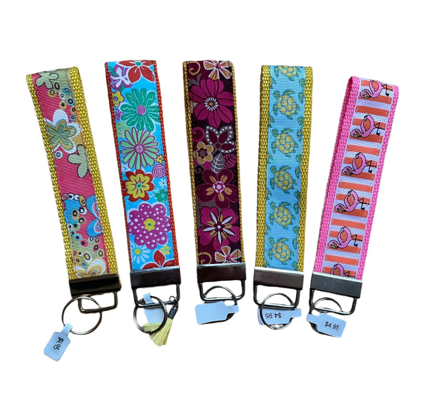 Flowers, Flamingos & Turtles Print Key Fobs, wristlet, purse, keychain