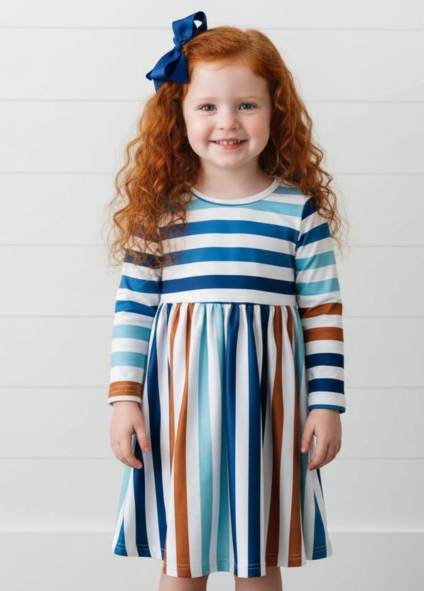 Striped Twirl Dress, girl's, kids, Milk Silk, long sleeve, Back to School