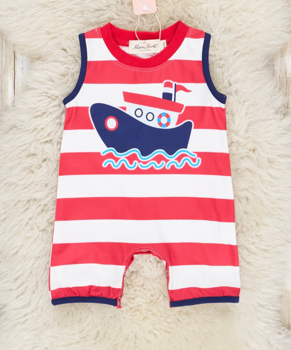 Striped Tugboat Romper, nautical, beach, baby, infant