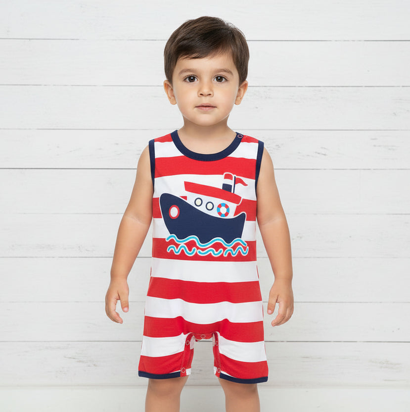 Tugboat Striped Romper, nautical, beach, baby, infant