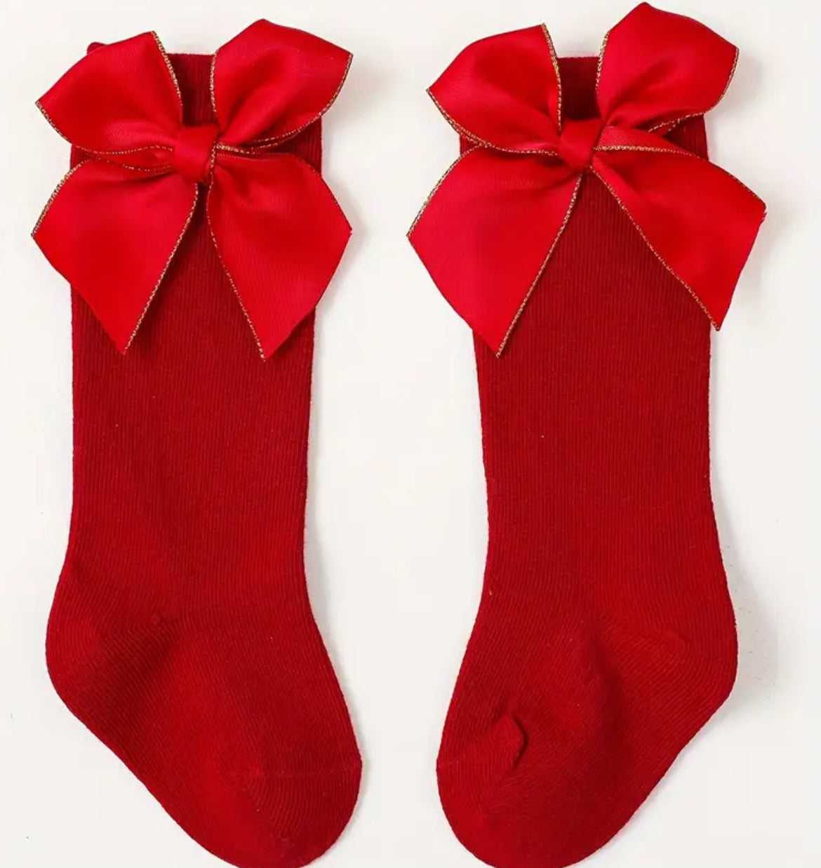 Knee Socks with Gold Trimmed Bow, Kids, girl, school, holiday, Red, Green