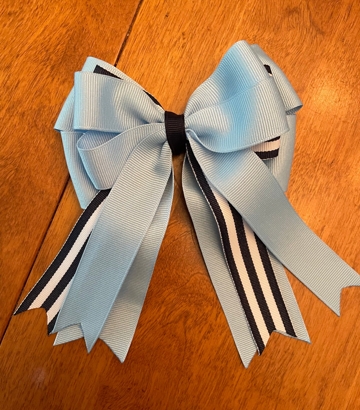 Equestrian Bow, Light Blue with Navy & White Stripes, Horse