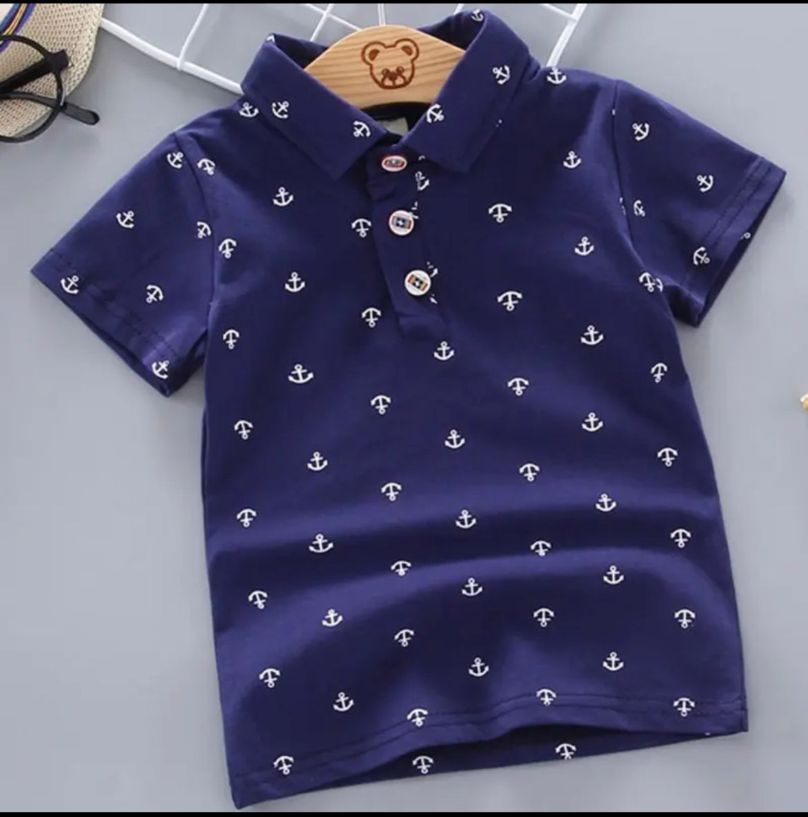 Navy Blue Boy's Polo Short Sleeve Anchor Shirt