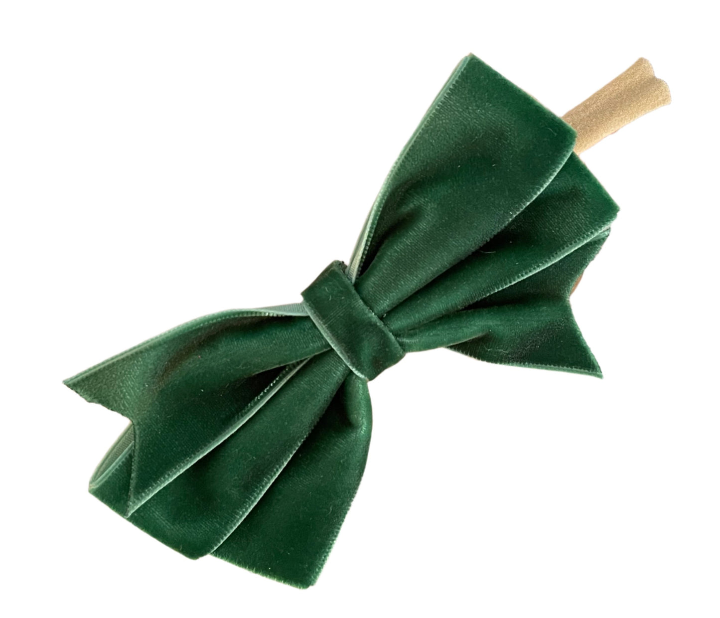 Emerald Green Velvet Hair Bow on Headband, girl, holiday, Christmas, stretch / DAY 12