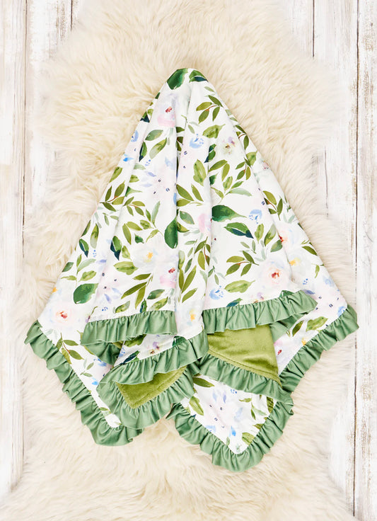 Green Flowers & Ferns Minky Dot Blanket