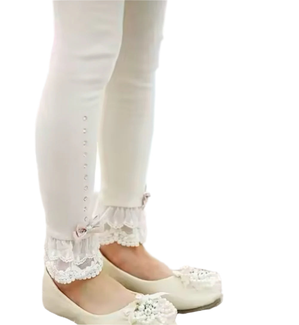 Boutique Cotton Lace & Rhinestone Leggings, 4 Colors, girl, pants, bow
