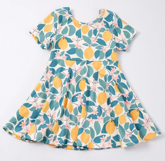 Lucious Lemons Twirl Dress, girl, kids, Short Sleeve, Milk Silk / SALE: Reg. $19.95