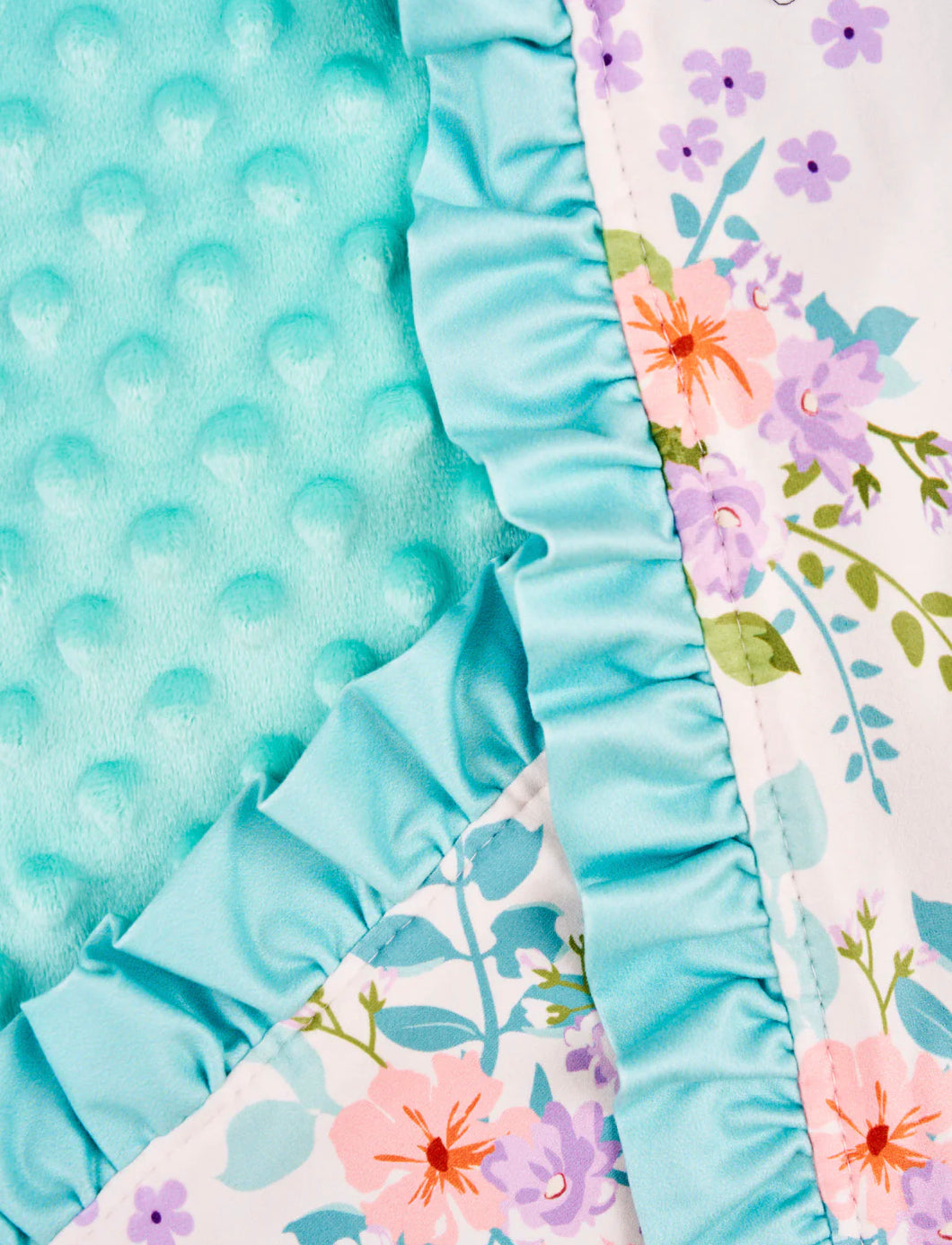 Aqua Blue Floral Minky Dot Blaket