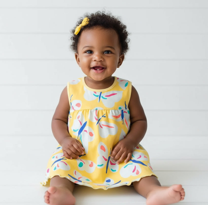 Yellow Butterfly Sleeveless Dress, girl, baby, toddler / SALE