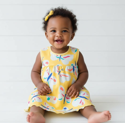 Yellow Butterfly Sleeveless Dress, girl, baby, toddler / SALE