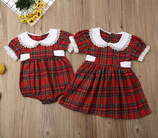 Red Tartan Plaid Collard Dress, Girl's, Toddler, kids, holiday