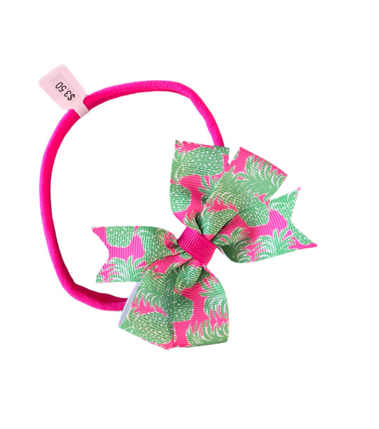 Preppy Pineapple Print Small Hair Bow on Nylon Headband, girl, holiday, stretch, Flamenco