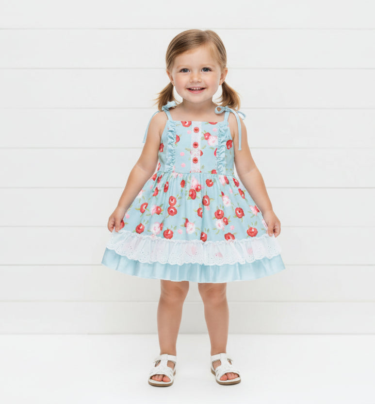 Cottage Rose Print Dress, girl's, Milk Silk, kids, shabby chic, Summer