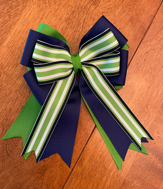 Equestrian Bow, Navy Blue, Green & White, Stripes, Horse