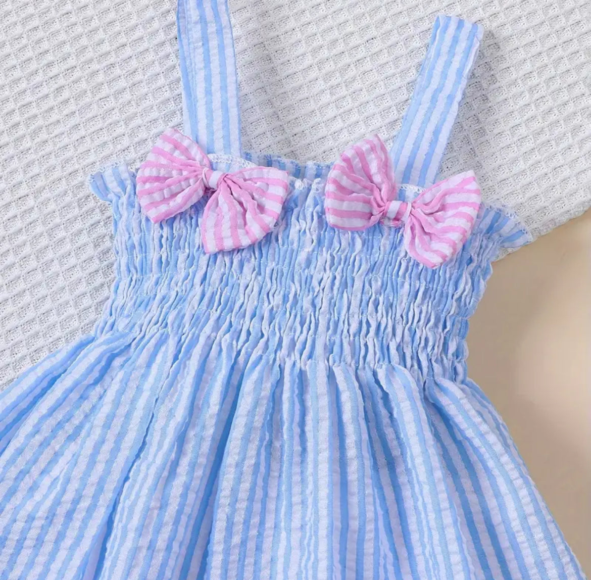 Blue Striped Seersucker Short Set, girls, kids, outfit