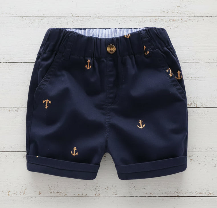Dark Blue Nautical Shorts, Anchors, Cotton, kids, boy