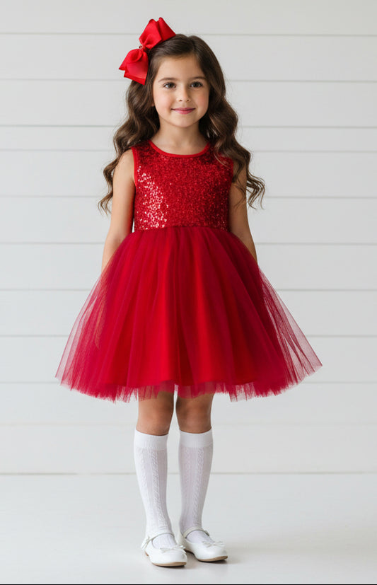 Red Sequin & Tulle Boutique Dress, girl, toddler, Holiday, wedding