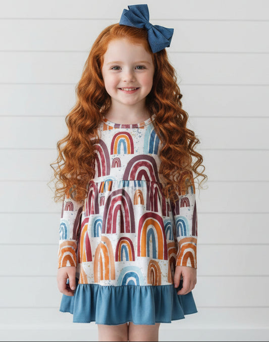 Rainbows & Ruffles Dress, Milk Silk, girl, kids, clothing