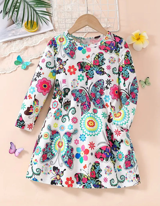 Butterfly & Flowers Twirl Dress, girl, Milk Silk, kids, clothing