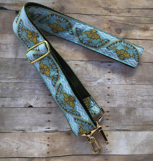 Blue & Gold Floral Purse/Instrument Strap, Crossbody, Violin, Gift