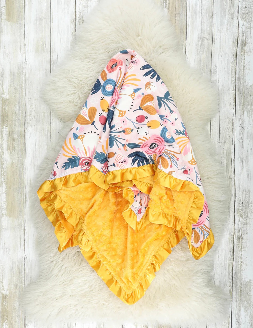 Yellow Floral Minky Dot Blanket