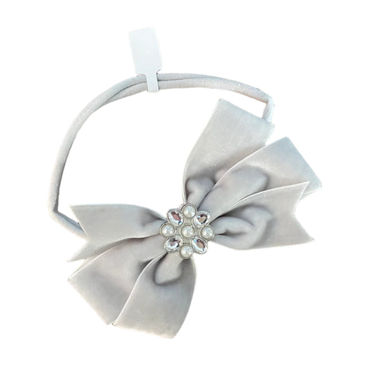 Silver Velvet Hair Bow on Headband, girl, holiday, Christmas, stretch / DAY 12