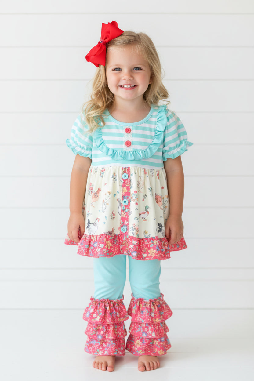 Barnyard Ruffle Outfit, kids, girl, set, leggings / SALE