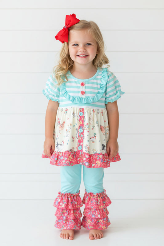 Barnyard Ruffle Outfit, kids, girl, set, leggings / SALE