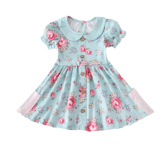 Boutique Blue & Pink Shabby Rose Twirl Dress, kids, girl, chic, milk silk
