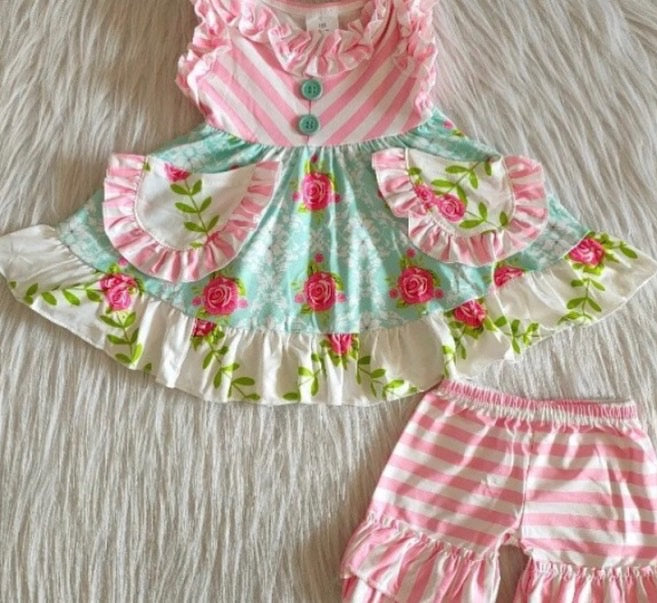 Shabby Rose Ruffle Girl's Outfit, short set / SALE: Reg. $24.95