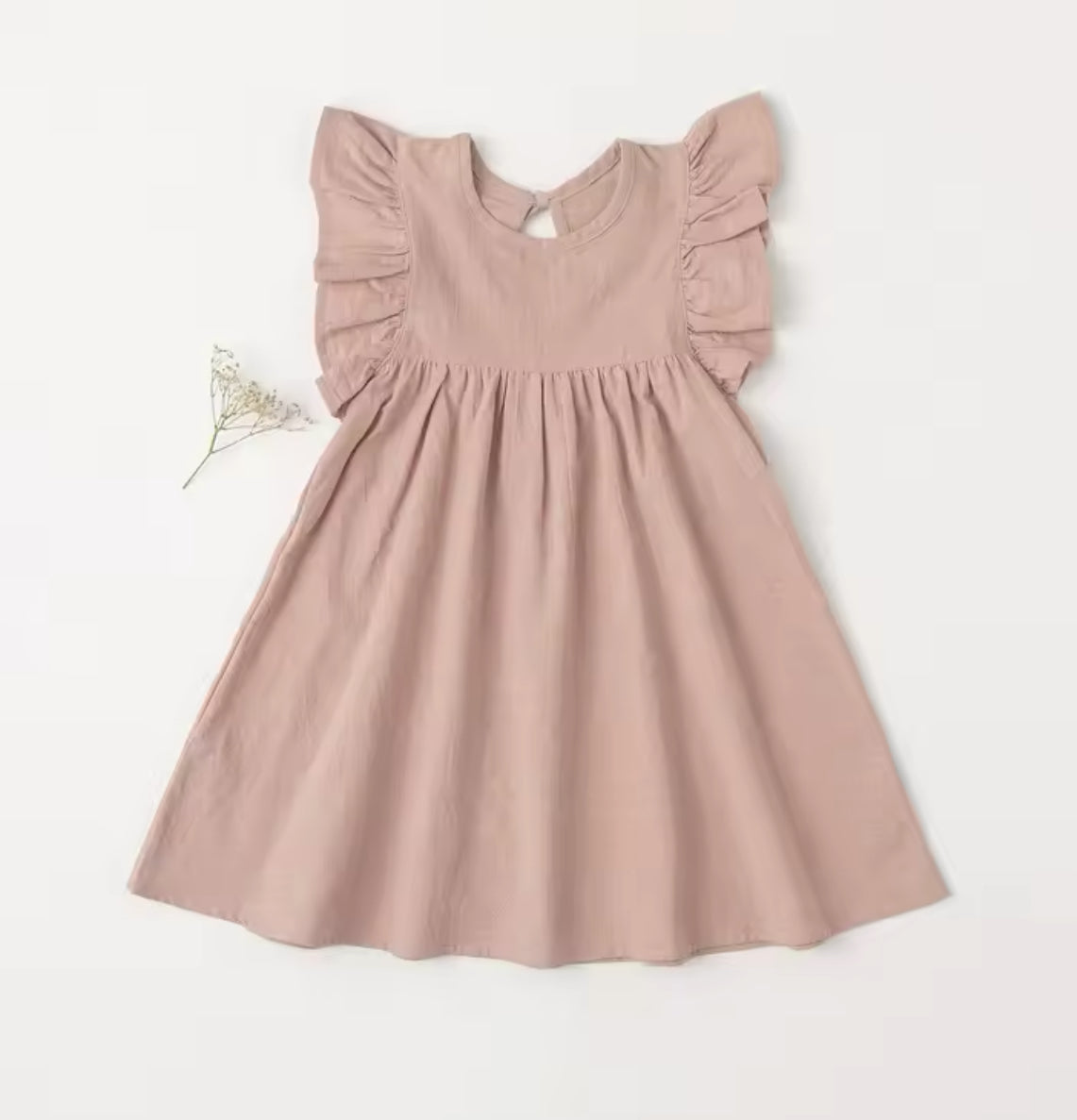 Dusty Pink Cotton Flutter Sleeve Dress, girl, kids, Back to School, party