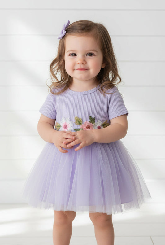 Purple Tutu Dress w/Embroidered Flowers, toddler, girl, party, wedding / $10 SALE
