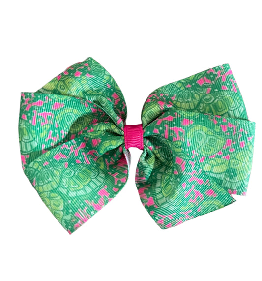 Sea Turtle Preppy Hair Bow, girl, clip, Desert Tort