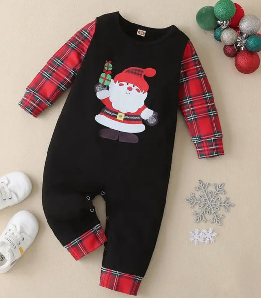 Buffalo Plaid Santa Romper, Baby, Infant, Winter, holiday