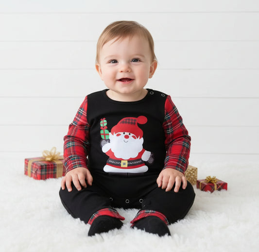 Buffalo Plaid Santa Romper, Baby, Infant, Winter, holiday, unisex