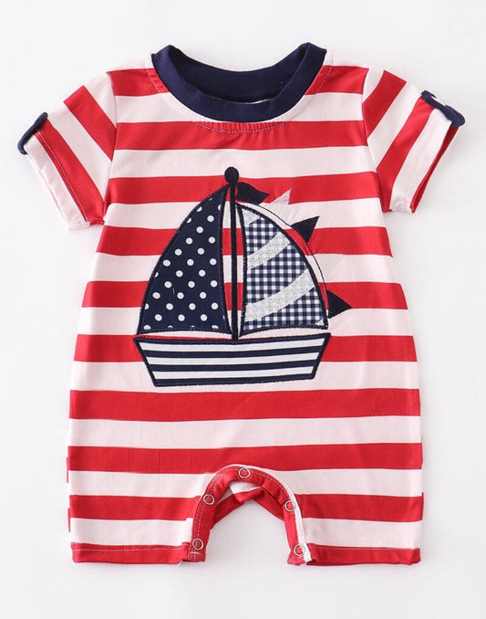 Red & White Baby Striped Sailboat Romper / SALE: Reg. $14.95