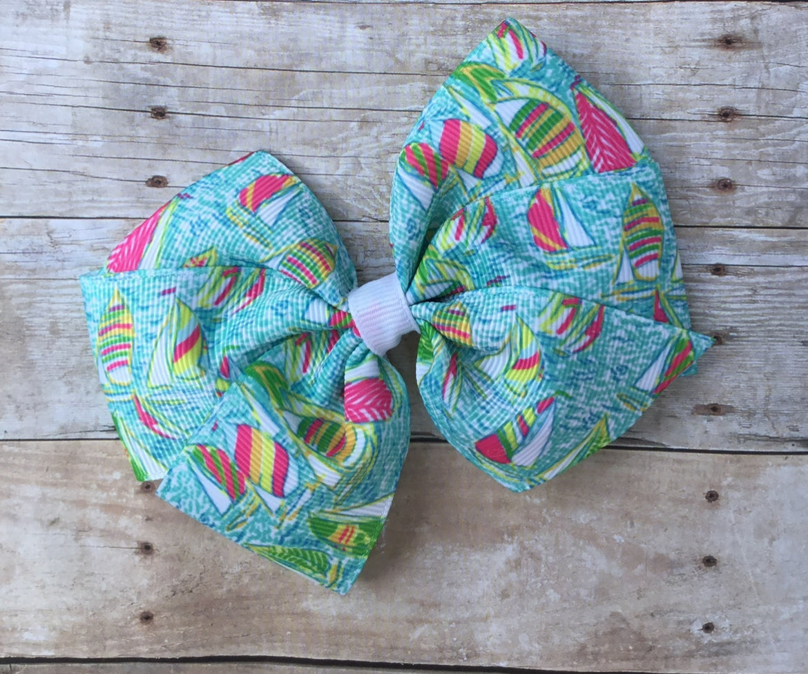 Beach Bae Preppy Hair Bow, Sailboats, girl, clip