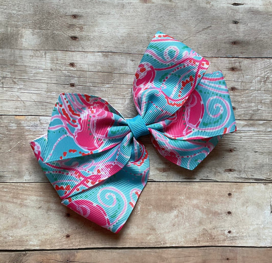 Pink Jelly Preppy Hair Bow, tropical, beach